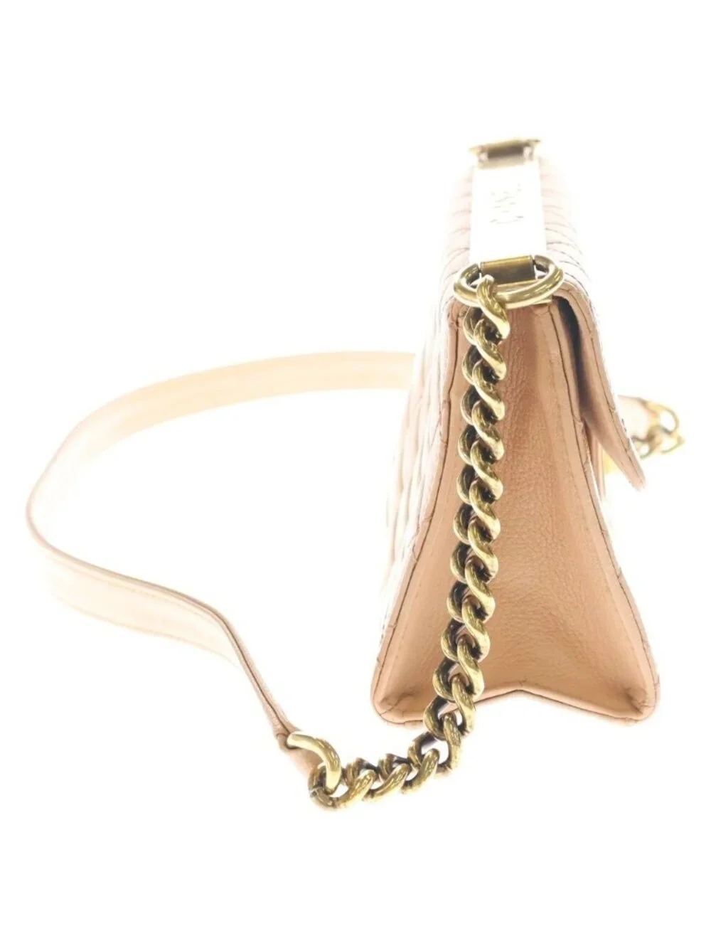 Chanel 2.55 Chain Shoulder Bag Pink Beige Calf Leather Gold
